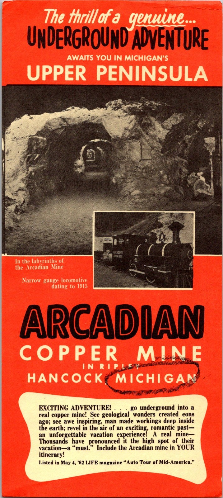Arcadian Copper Mine in Ripley Hancock MI 1962 Vintage Travel Leaflet TL6