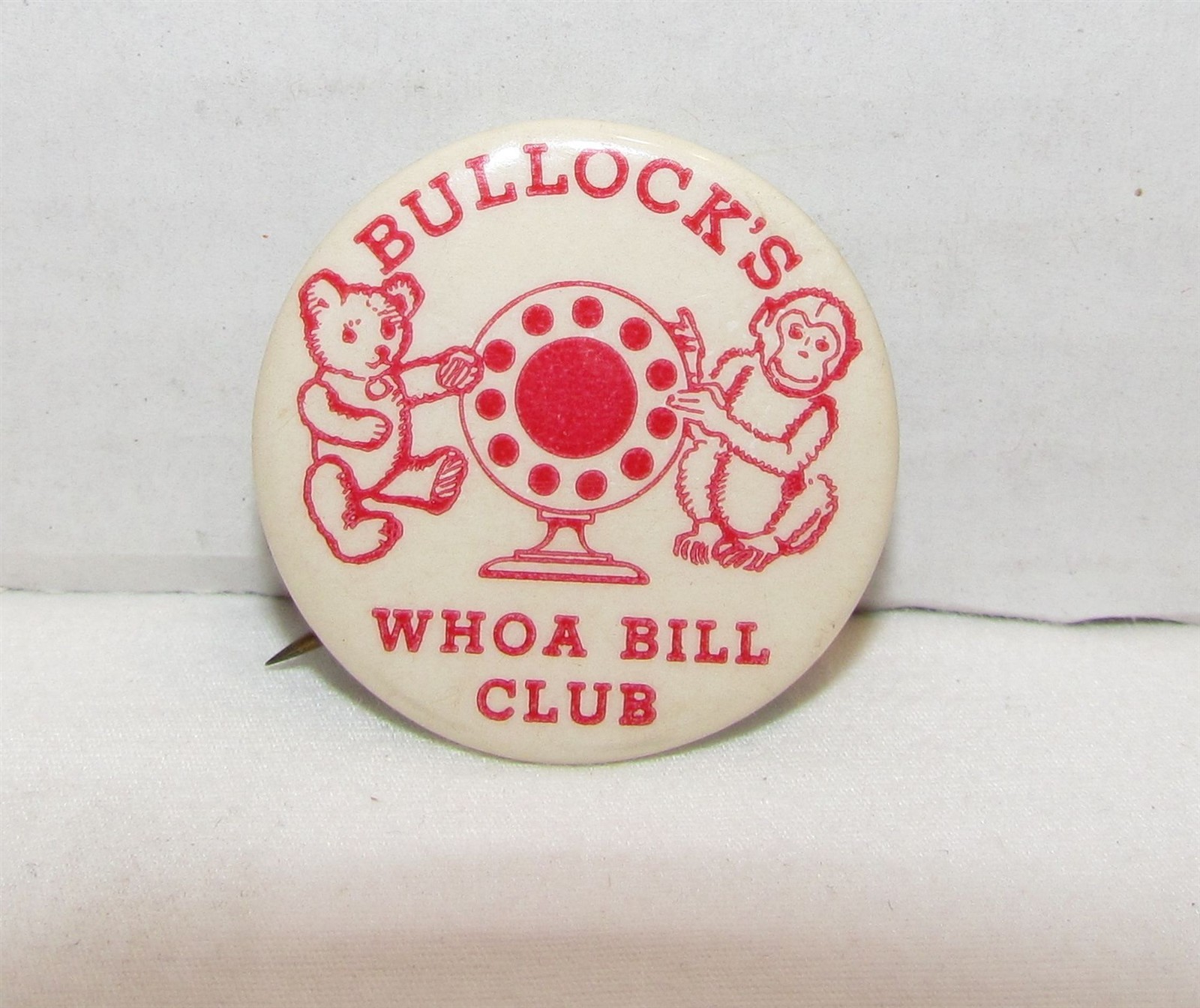 1940s Bullock\'s Department Store Whoa Bill Club Radio Show Pin, KFAC Los Angeles