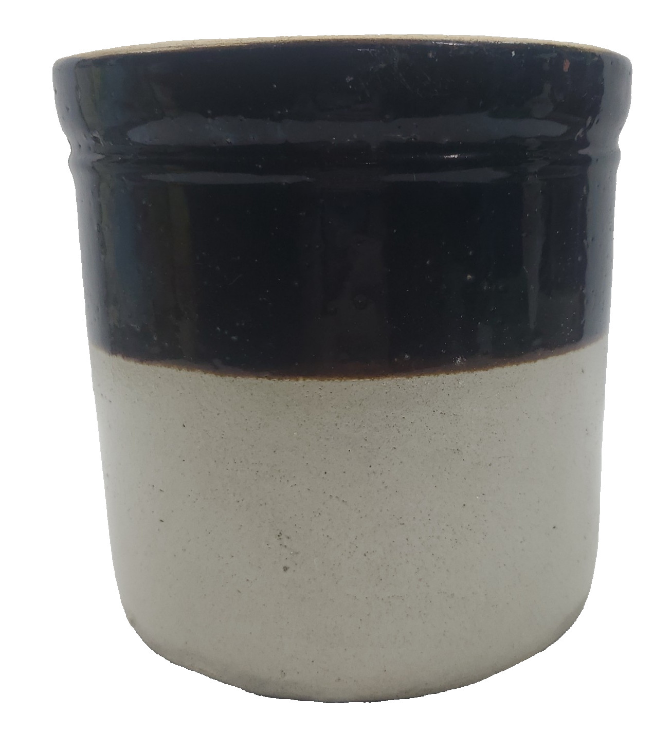 Vintage Two Tone Stoneware Crock Brown & Beige Glazed Pottery 7.25