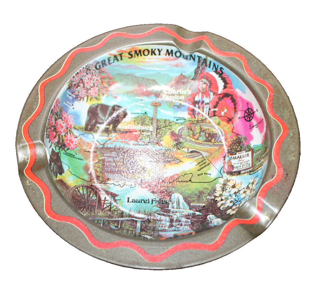 VTG GREAT SMOKY MOUNTAINS Souvenirs Cigarette Ashtray Laurel Falls Collectable 