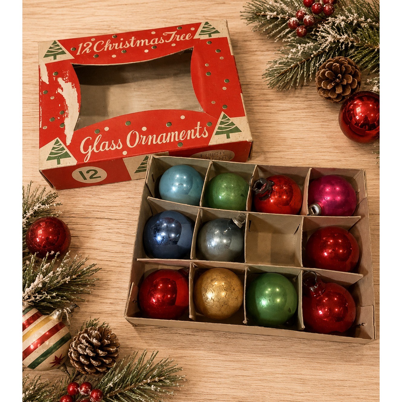 Vintage Blume Mini Glass Christmas Ornaments 11 Count Boxed MCM 1\