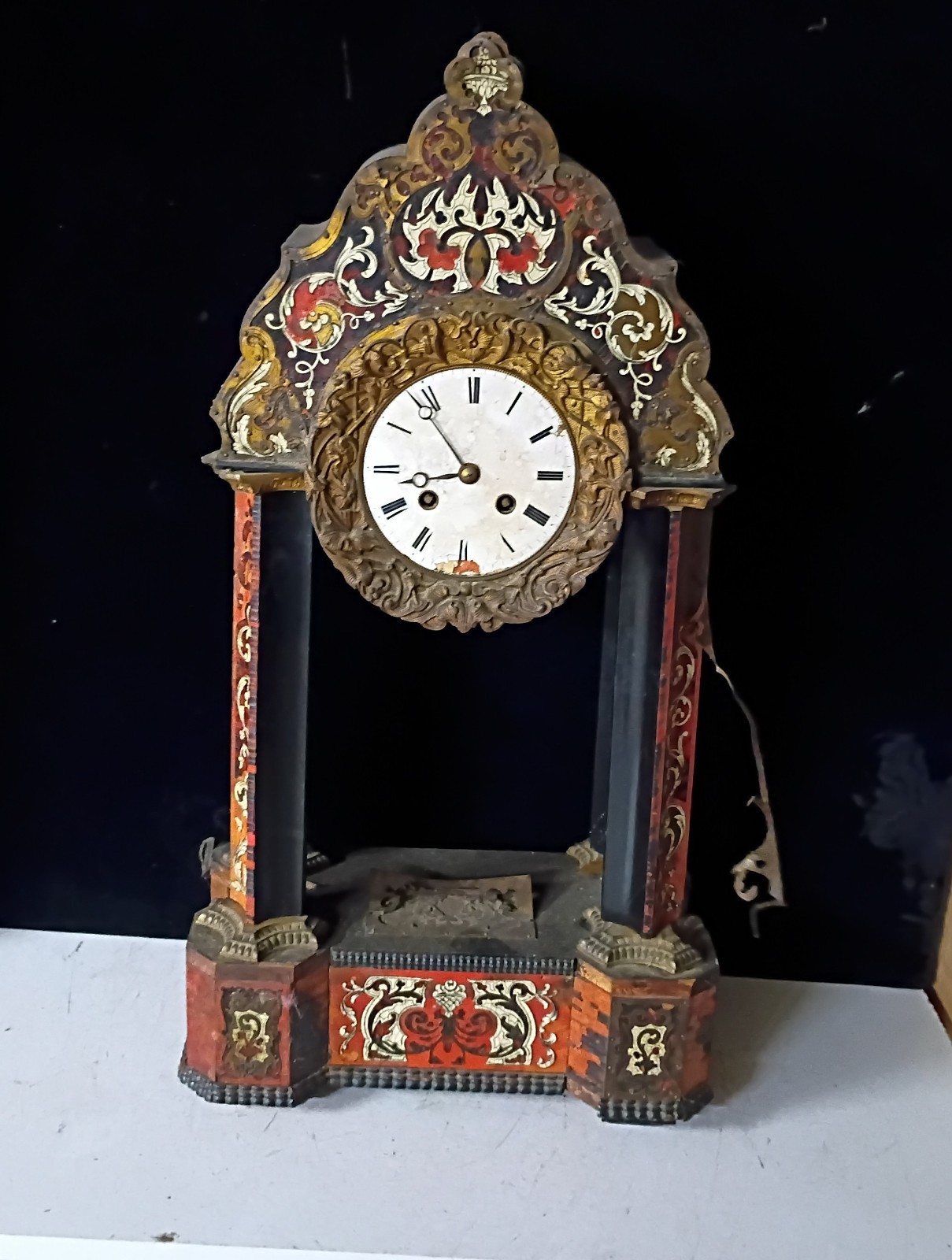 Large Antique Austrian inlayed mantel clock as found