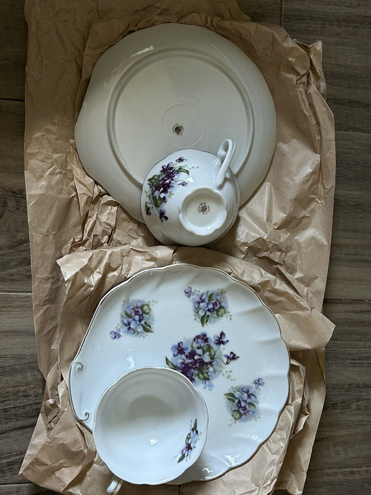 Vintage Lefton Violets Handpainted Plate And Cup Of Tea