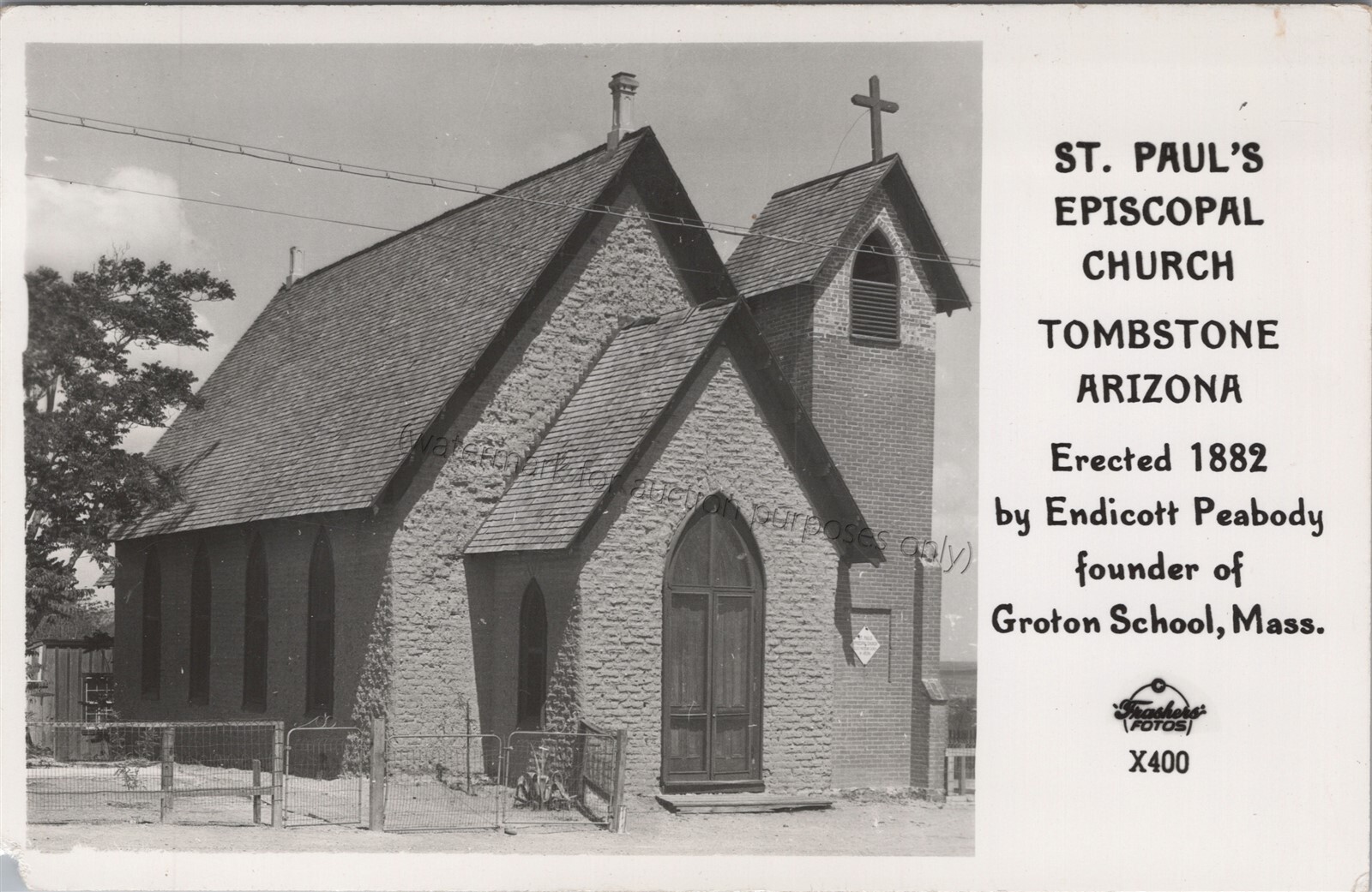 Tombstone, AZ: RPPC St. Paul's Episcopal Church Endicott Peabody Groton Postcard