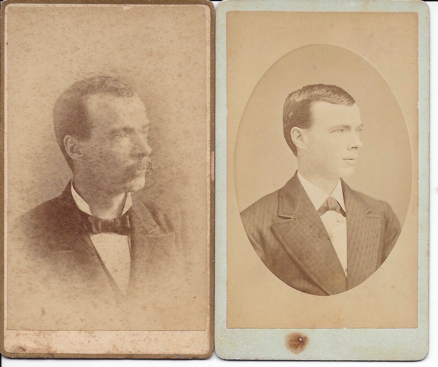 2pc Antique CDV Photo Lot SAME MAN Younger Older Ohio Indiana Nice Back Stamps