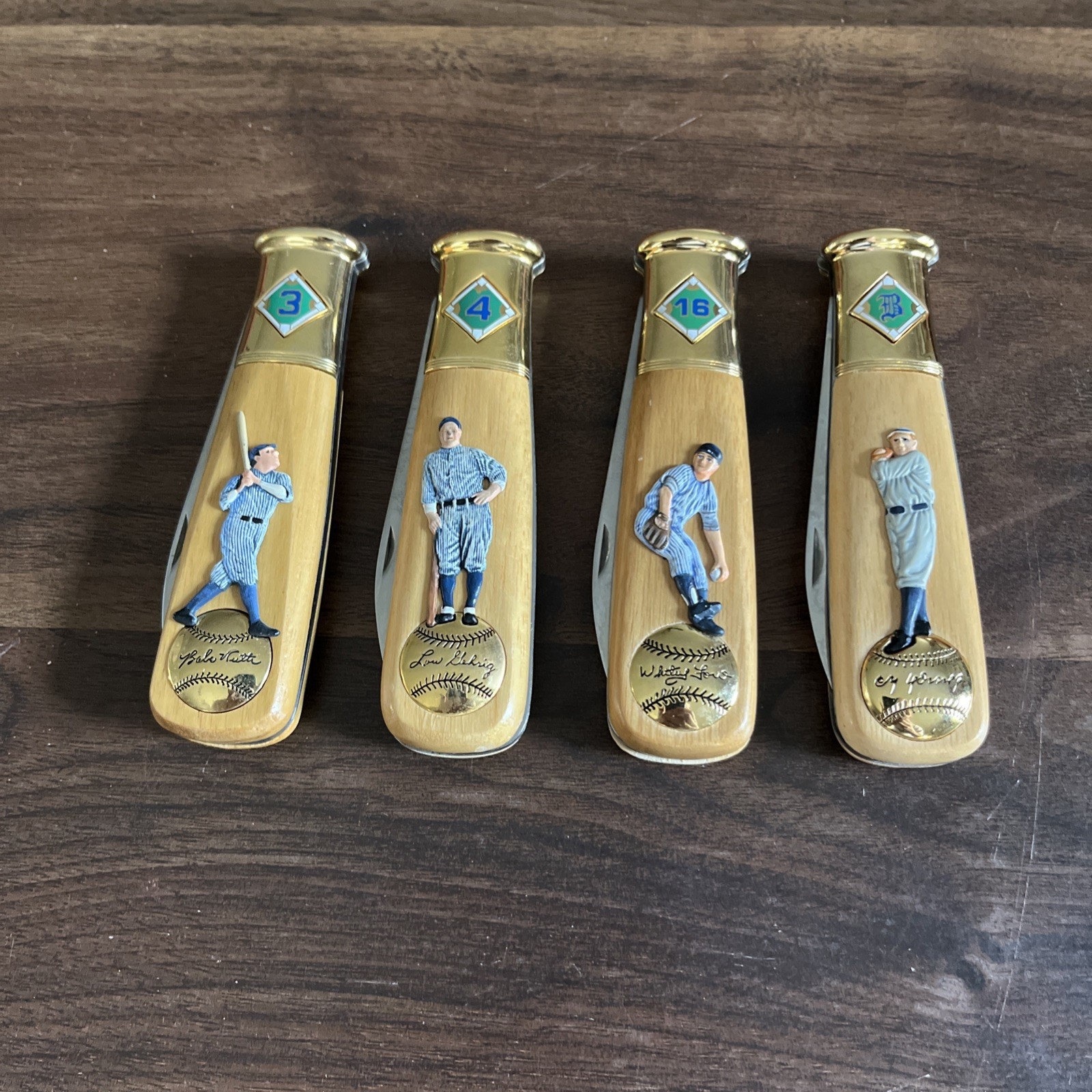 VTG FRANKLIN MINT LOT OF 4 COLLECTOR BASEBALL LEGENDS KNIVES