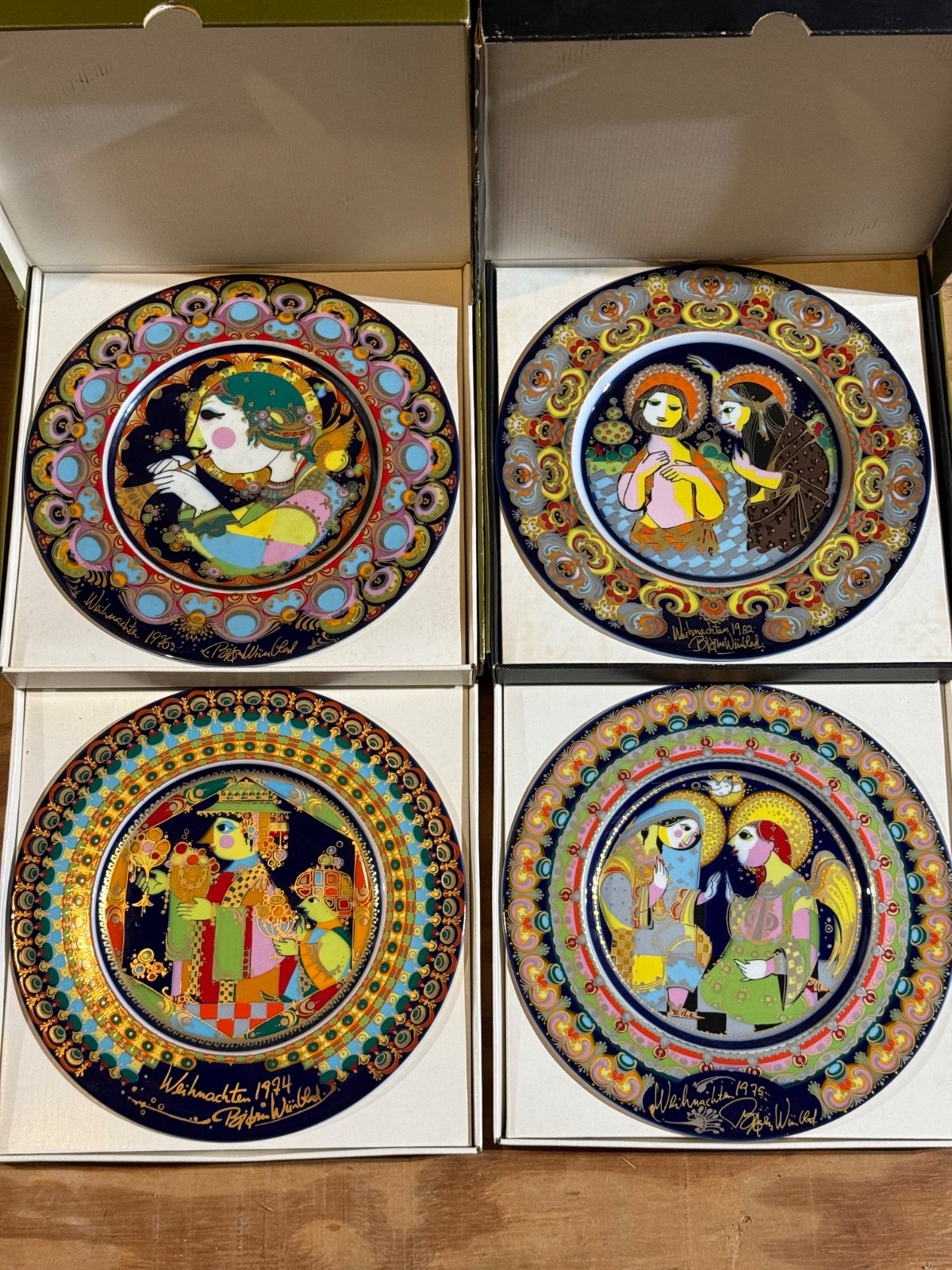Bjorn Wiinblad Rosenthal Christmas Plates 1974 1975 1976 1982 Box Lot of 4