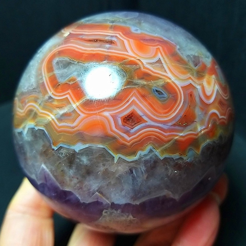 RARE 635G Natural Polished Banded Agate Amethyst Symbiosis Agate Ball AB1516