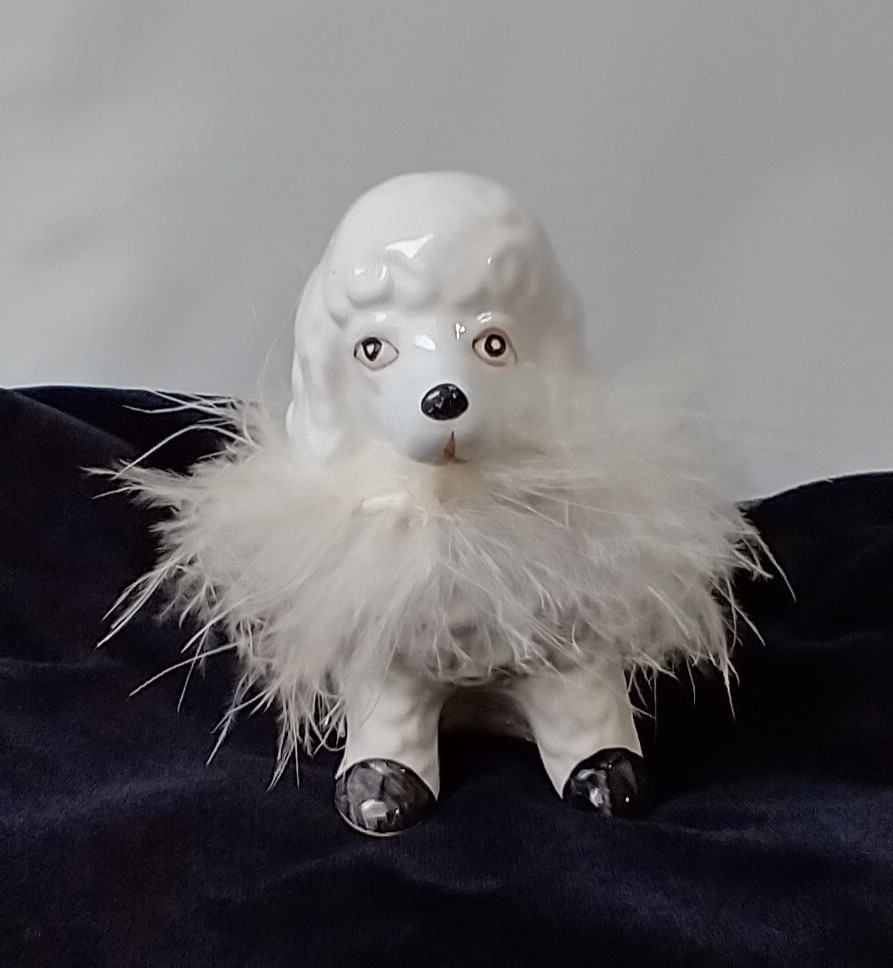 Kimberly Collection Poodle Figurine Feather Collar White Porcelain Handpainted Kimberly Collection Poodle Figurine Feather Collar White Porcelain Handpainted