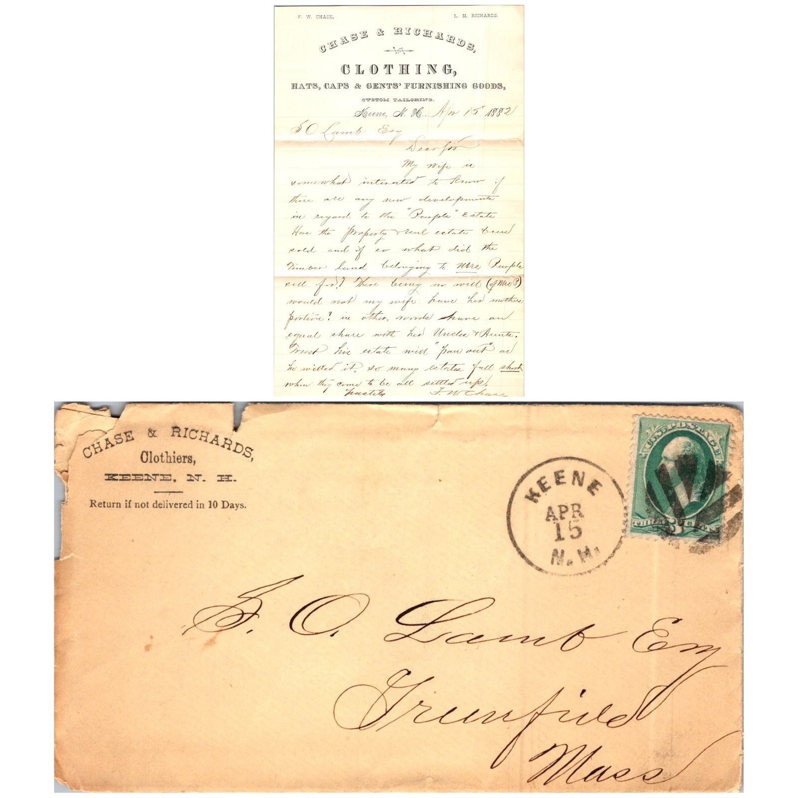 1882 Greenfield Tap & Die Co. Ltrhead Cover Mass. Cursive