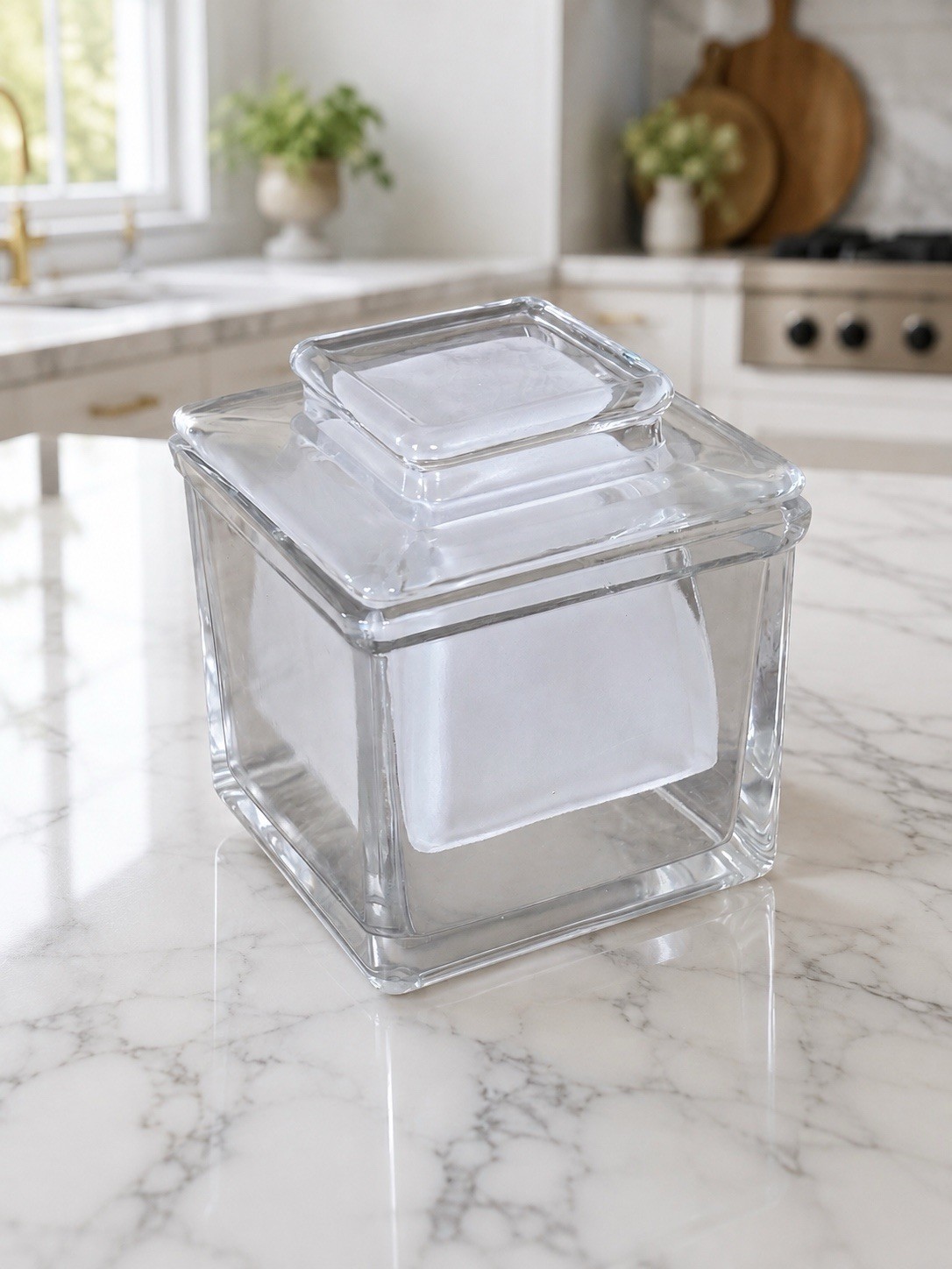 Vintage Clear Frosted Glass French Butter Bell Crock Square With Lid Dish