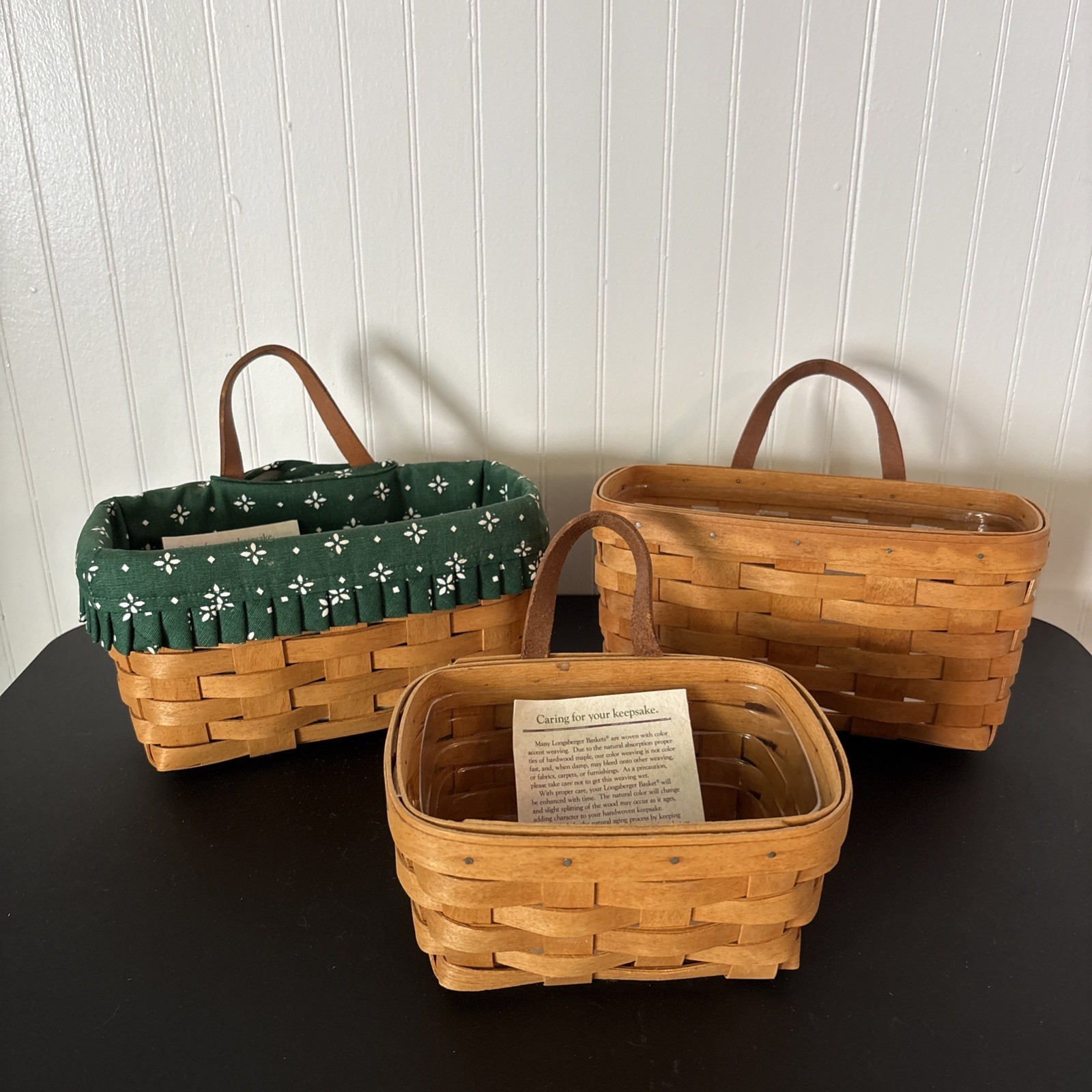 VTG Longaberger Basket Hanging Key/Mail Baskets Lot 3 liners/protectors Med/Sm VTG Longaberger Basket Hanging Key/Mail Baskets Lot 3 liners/protectors Med/Sm