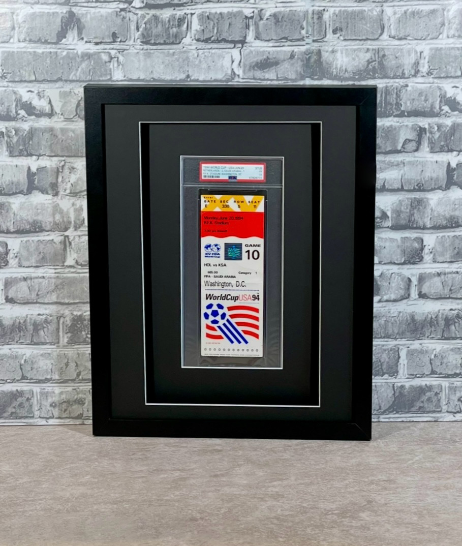 BLACK SHADOW BOX/FRAME FOR PSA GRADED TICKETS W/2 ACID-FREE MATS & UV PROTECTON