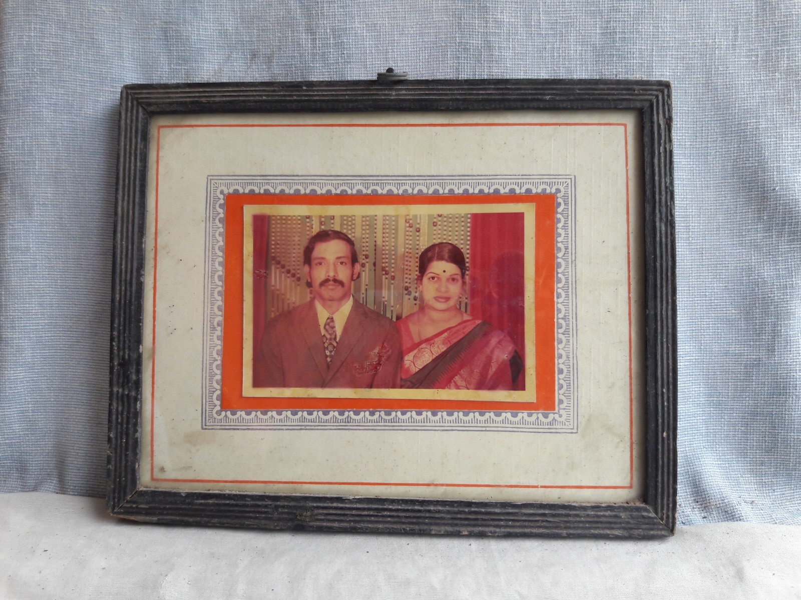 Vintage Photograph Old South Indian Couple Lady Saree 60s Fashion Costume A84
