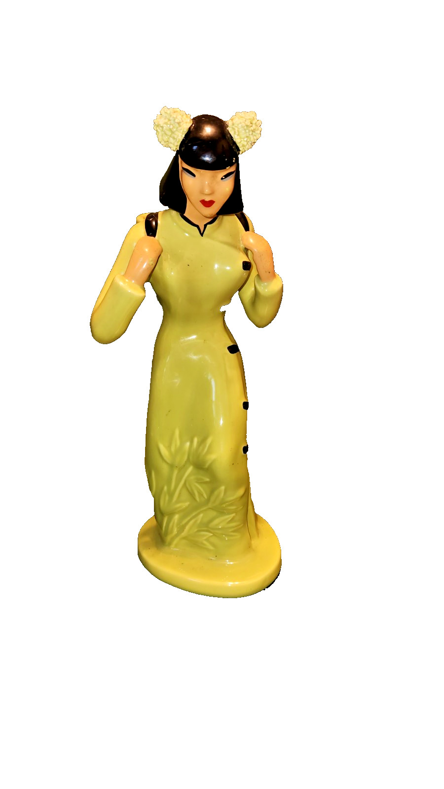 VTG YONA of California Asian Chinoiserie figurine yellow dress black accents 11\ VTG YONA of California Asian Chinoiserie figurine yellow dress black accents 11\