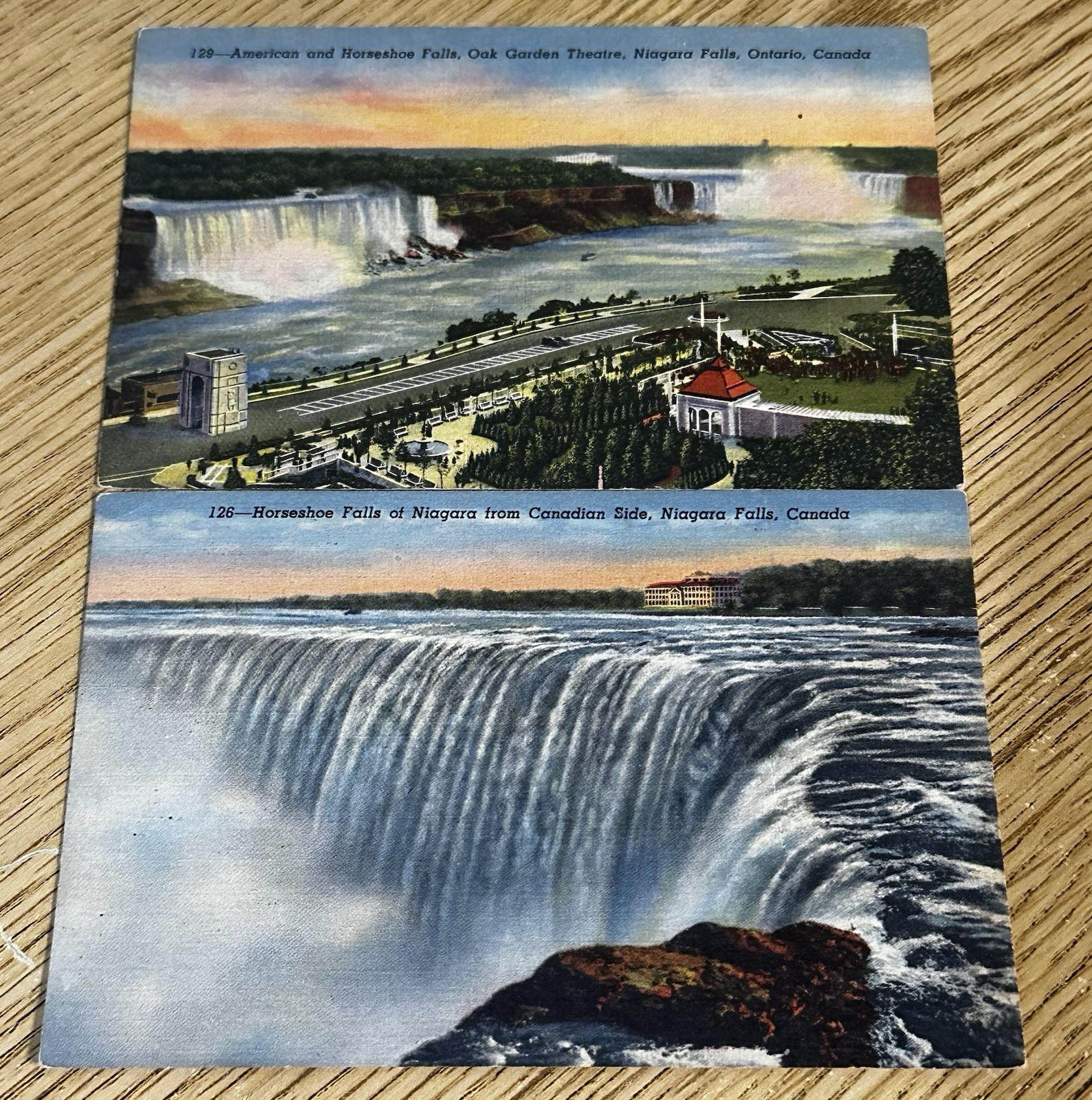 2 Vintage Niagara Falls Canada Linen Postcards Horseshoe American Falls Unused