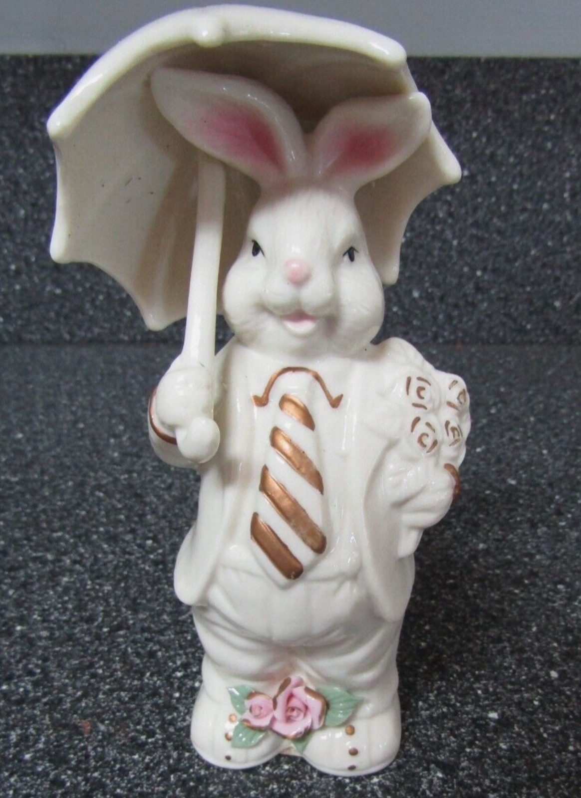 ​K's Collection Easter Bunny with Umbrella Figurine Porcelain Rabbit 7 inches
