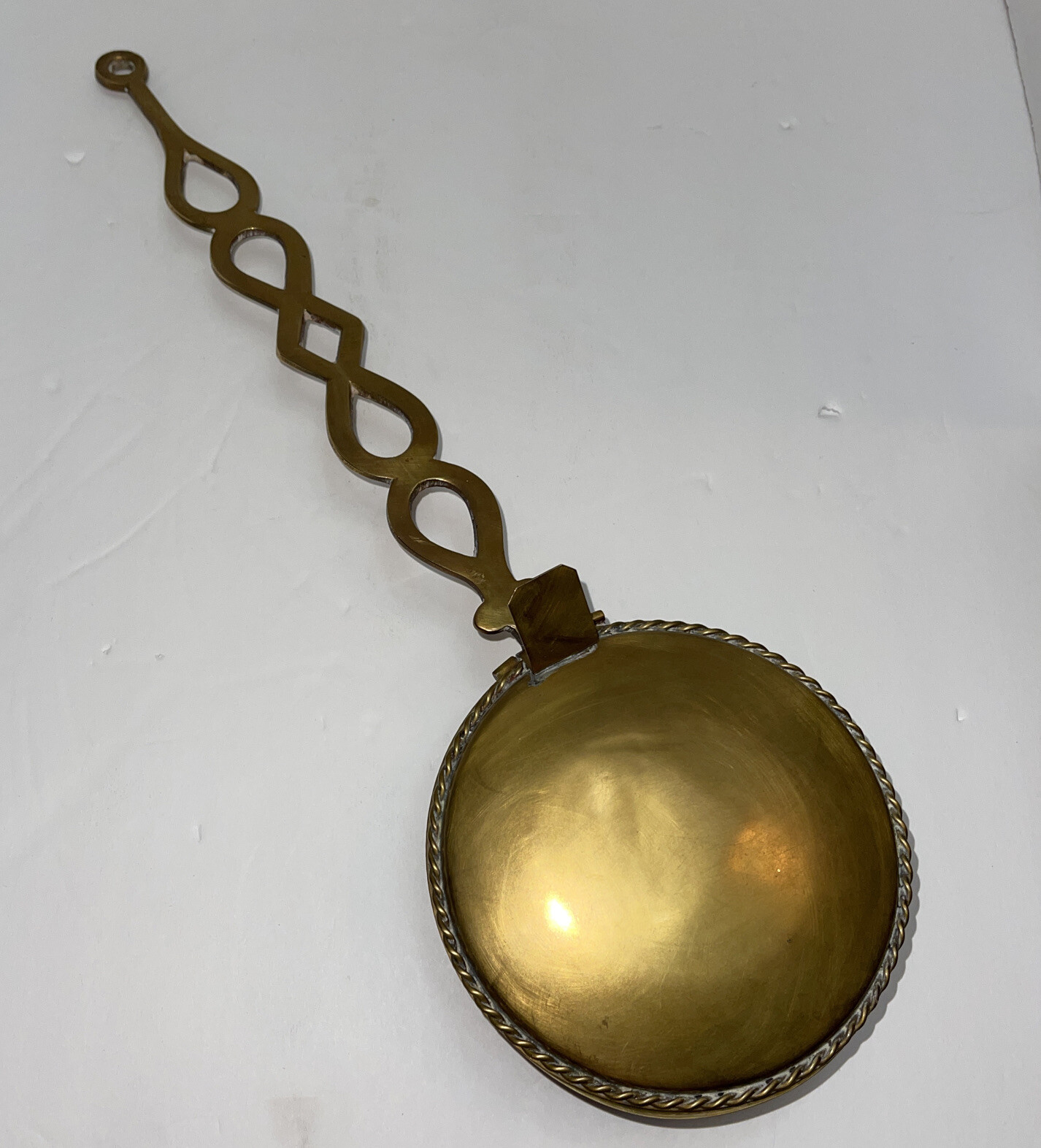 Long Handle Brass Silent Butler Scroll Handle Hanging Fireplace Tool? 17 3/4 x 5