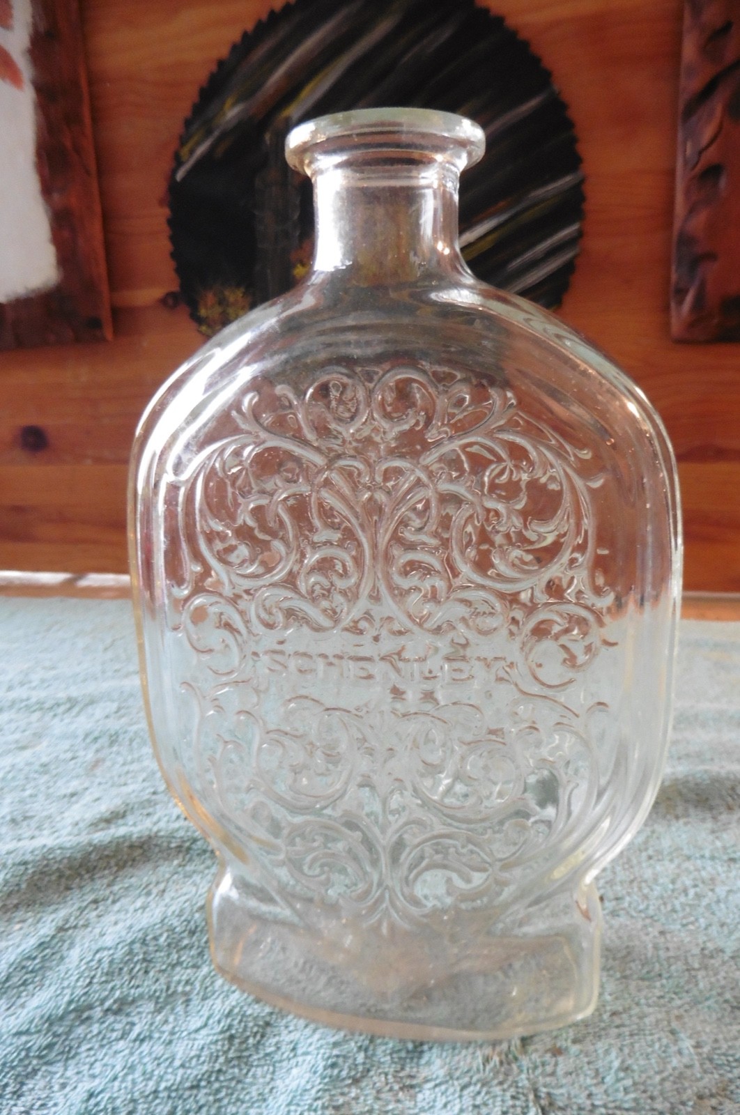 VTG Schenley Clear Embossed Glass Oval Shaped Bottle/Decanter NO Stopper 9\