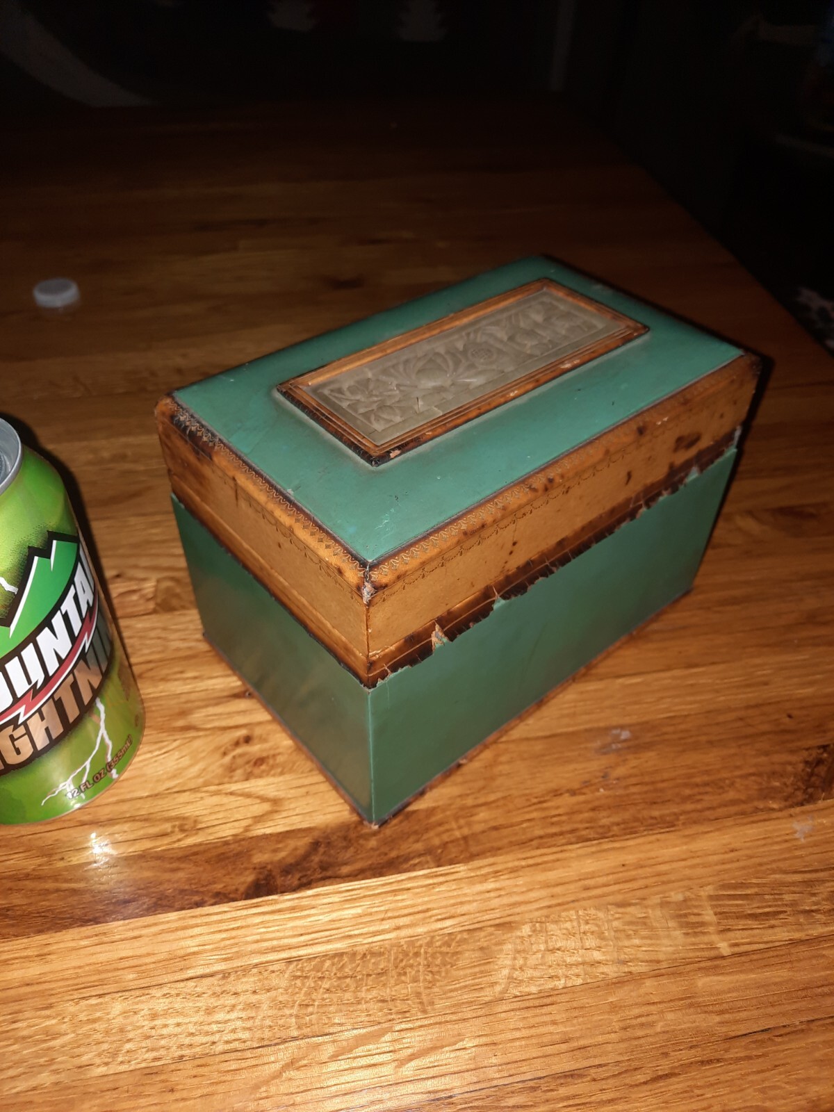 Antique wooden box with leather And Stone inlay Very old and unusual