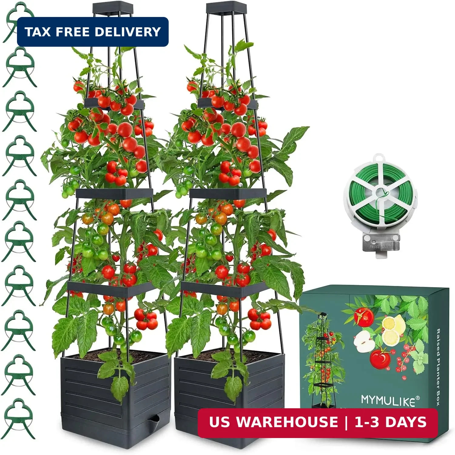2 Pack Raised Garden Bed Planter Box with Trellis, 58” Tomato Cage Planter Raise 2 Pack Raised Garden Bed Planter Box with Trellis, 58” Tomato Cage Planter Raise