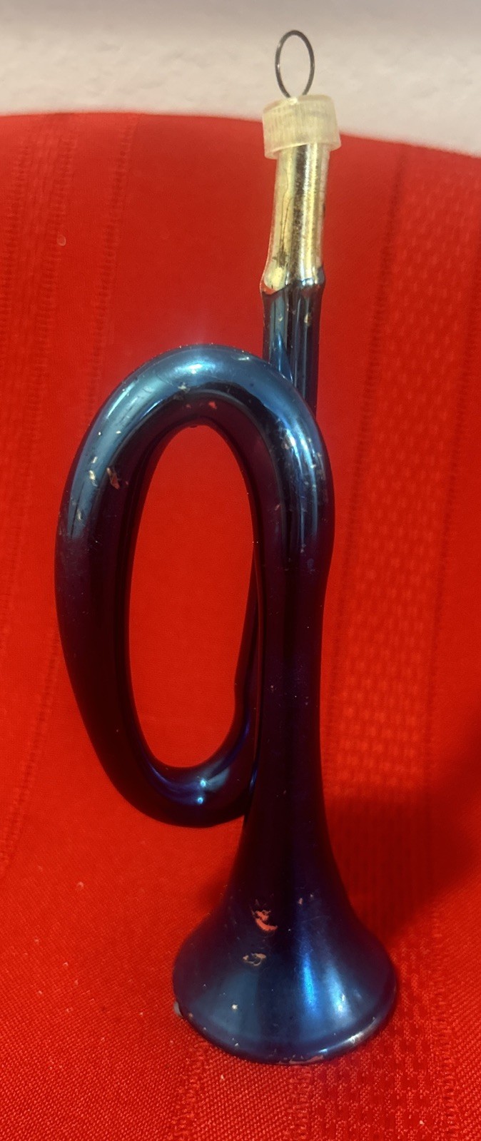 Vintage Blown Glass Horn Blue Christmas Ornaments West Germany 5 1/2”