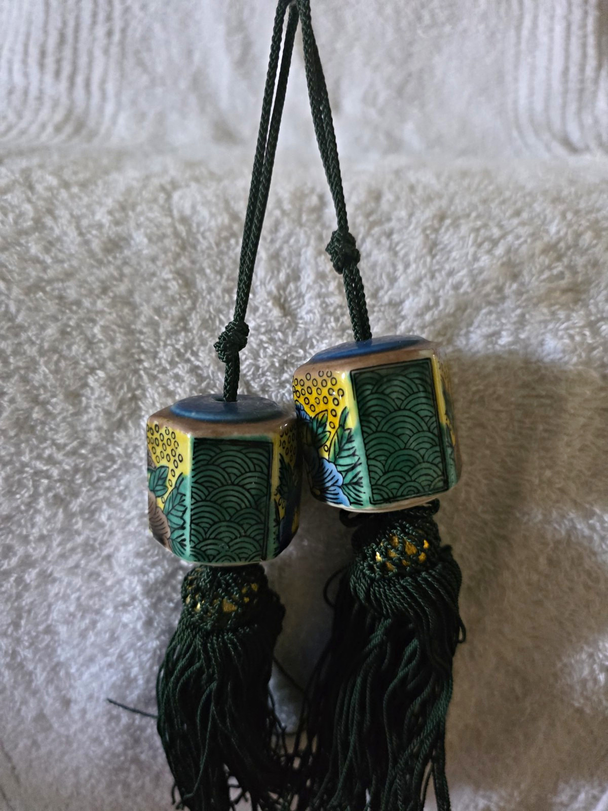 Kutani Ware Japanese Vintage Hanging Scroll Weight FUCHIN