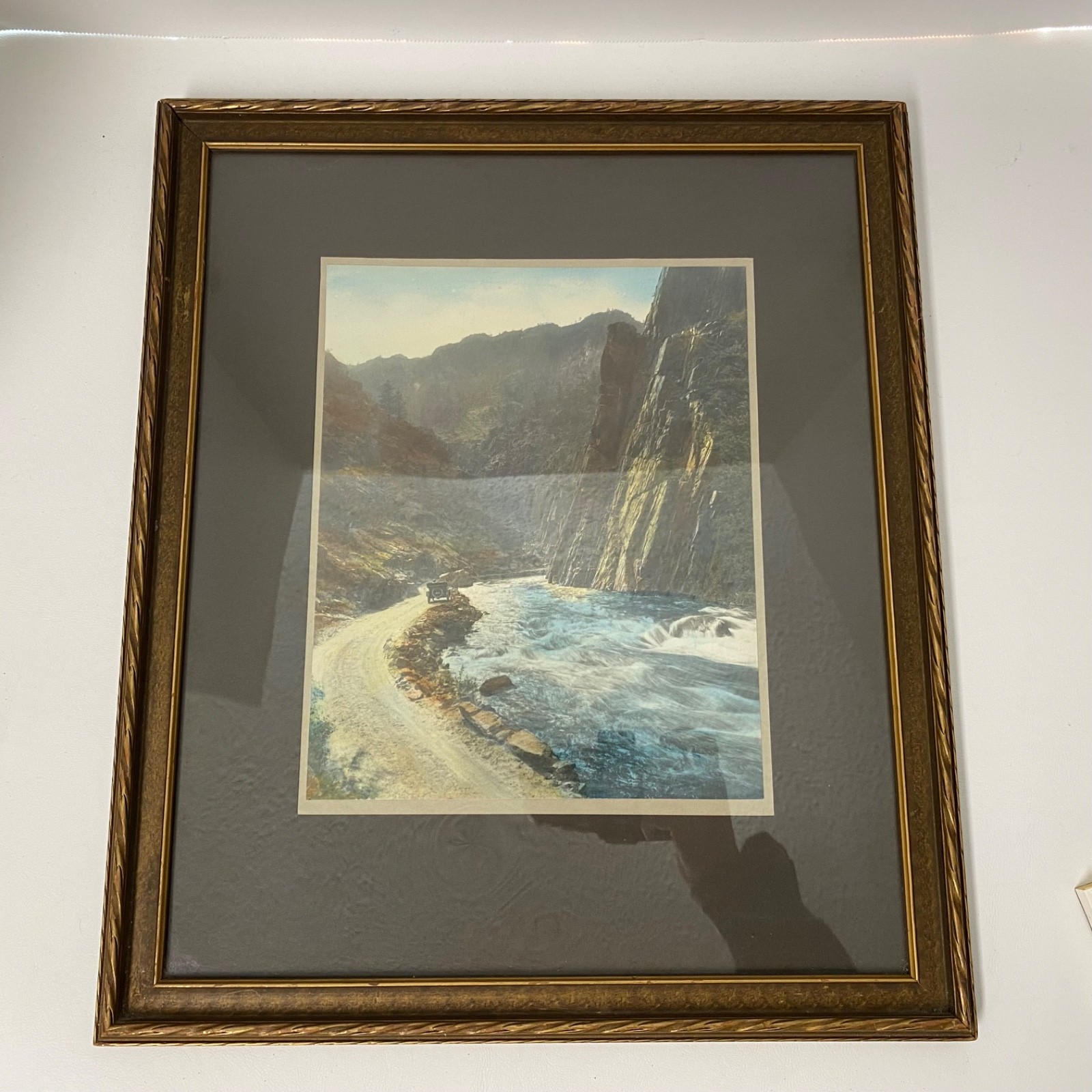 Antique Hand Tinted Photo • Car Driving Next To River In A Canyon • Framed Antique Hand Tinted Photo • Car Driving Next To River In A Canyon • Framed