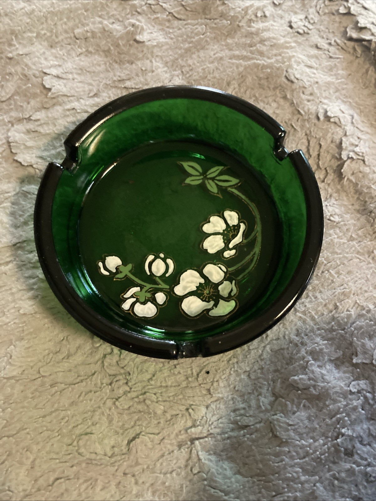 Vintage Pierre-Jouet Emerald Green Enamel Floral Art Deco Ashtray Magnier France