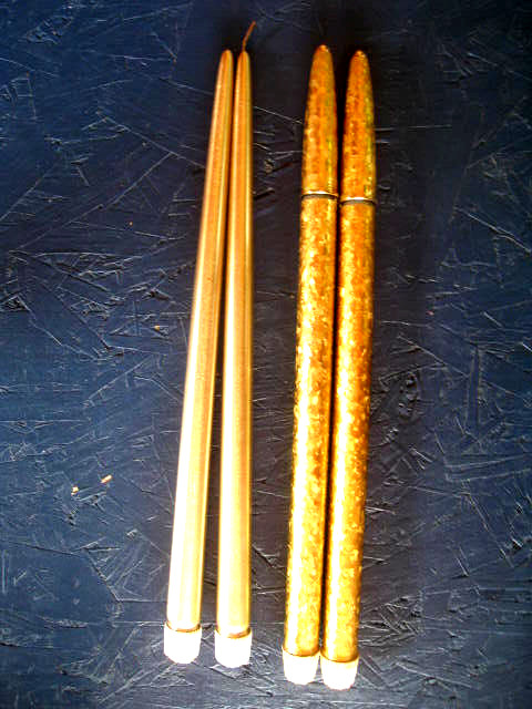 2 PR MCM Gold Metal Butane Burning Taper Candles Christmas 15