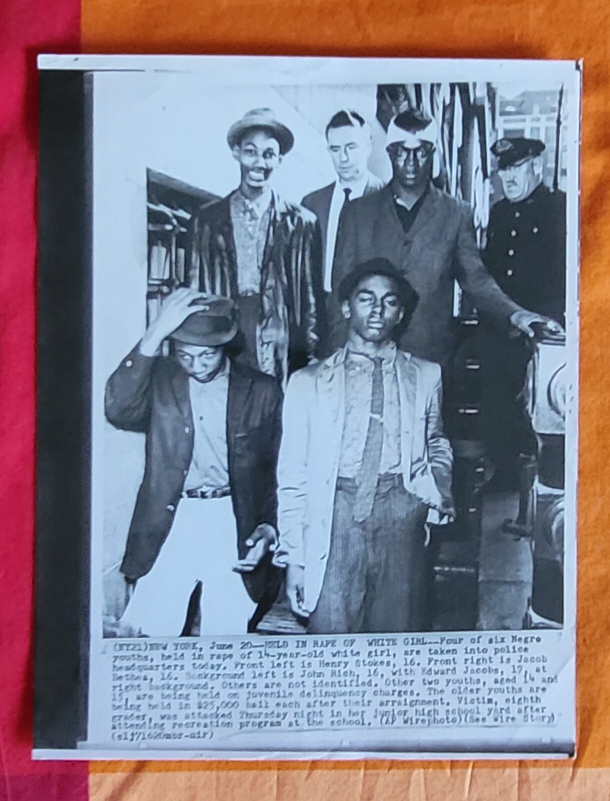 FANTASTIC 1959 AFRICAN AMERIAN YOUTH PHOTO ACCUSED NEW YORK MANHATTAN POLICE