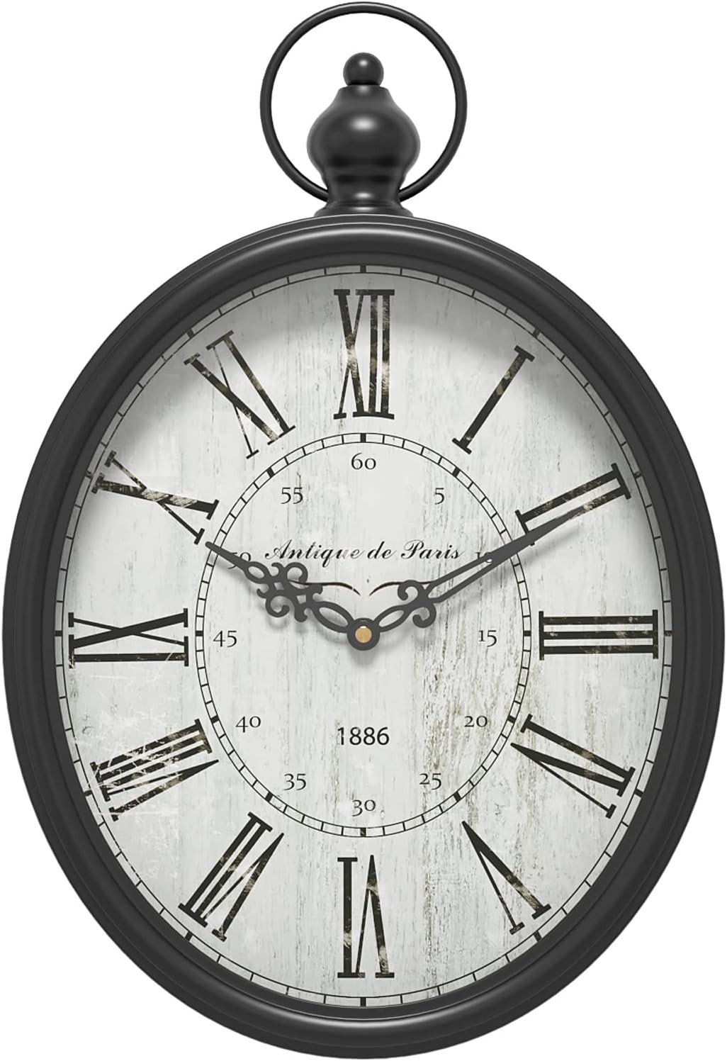 Menterry Large Oval Retro Wall Clock, Rustic Vintage Style, Large, Black Menterry Large Oval Retro Wall Clock, Rustic Vintage Style, Large, Black