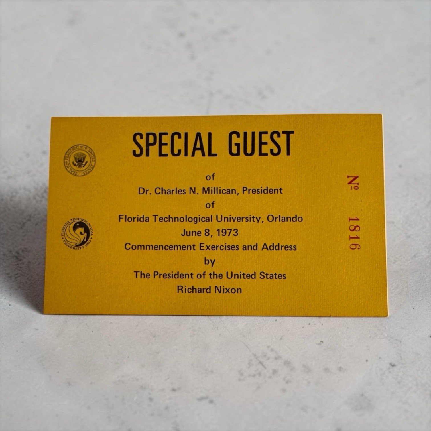 PRESIDENT RICHARD NIXON CHARLES MILLICAN Vintage 1973 Historic University Ticket