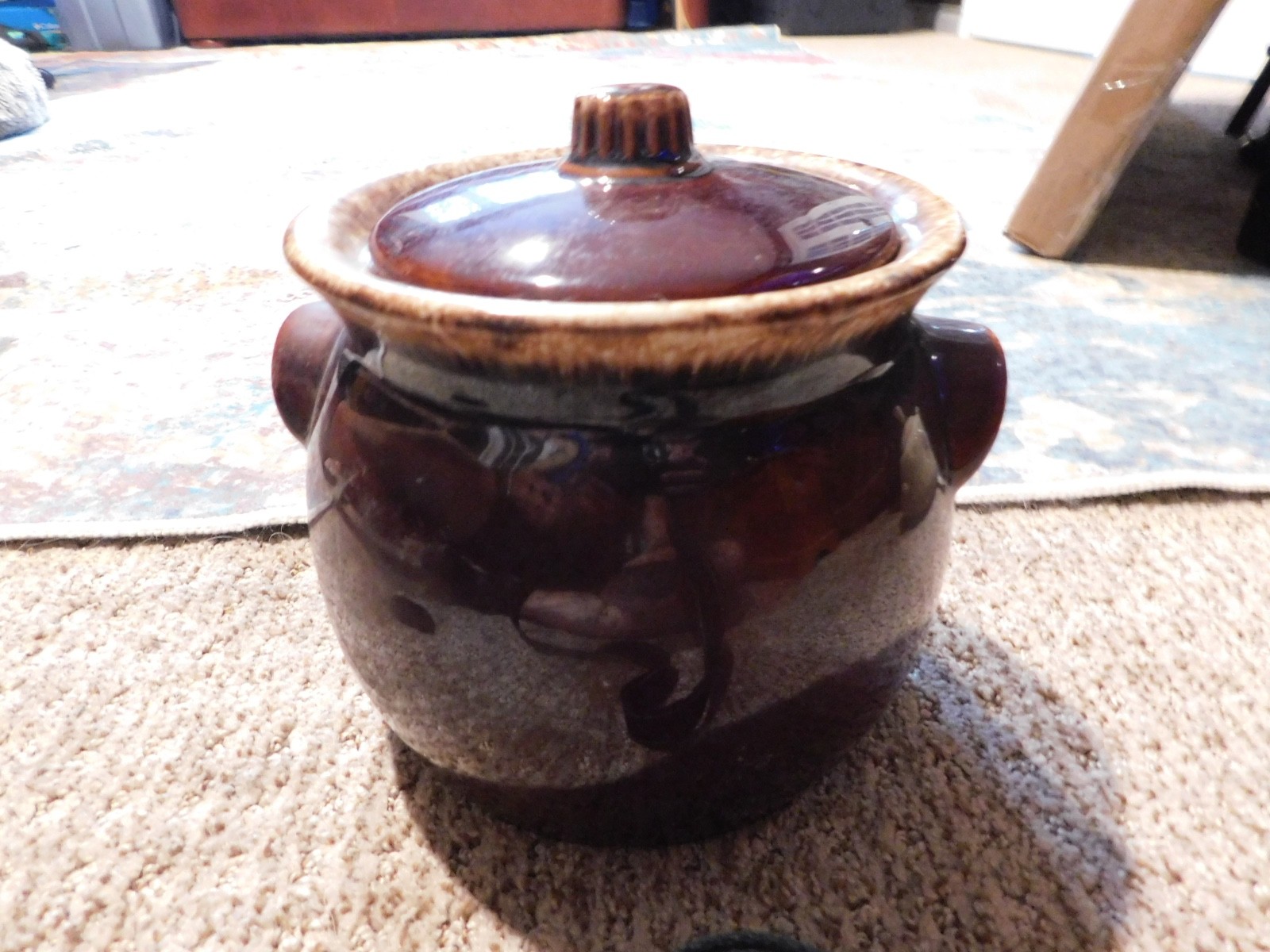 Vintage Hull Brown Dip Glaze Oven Proof Bean Pot w/Lid