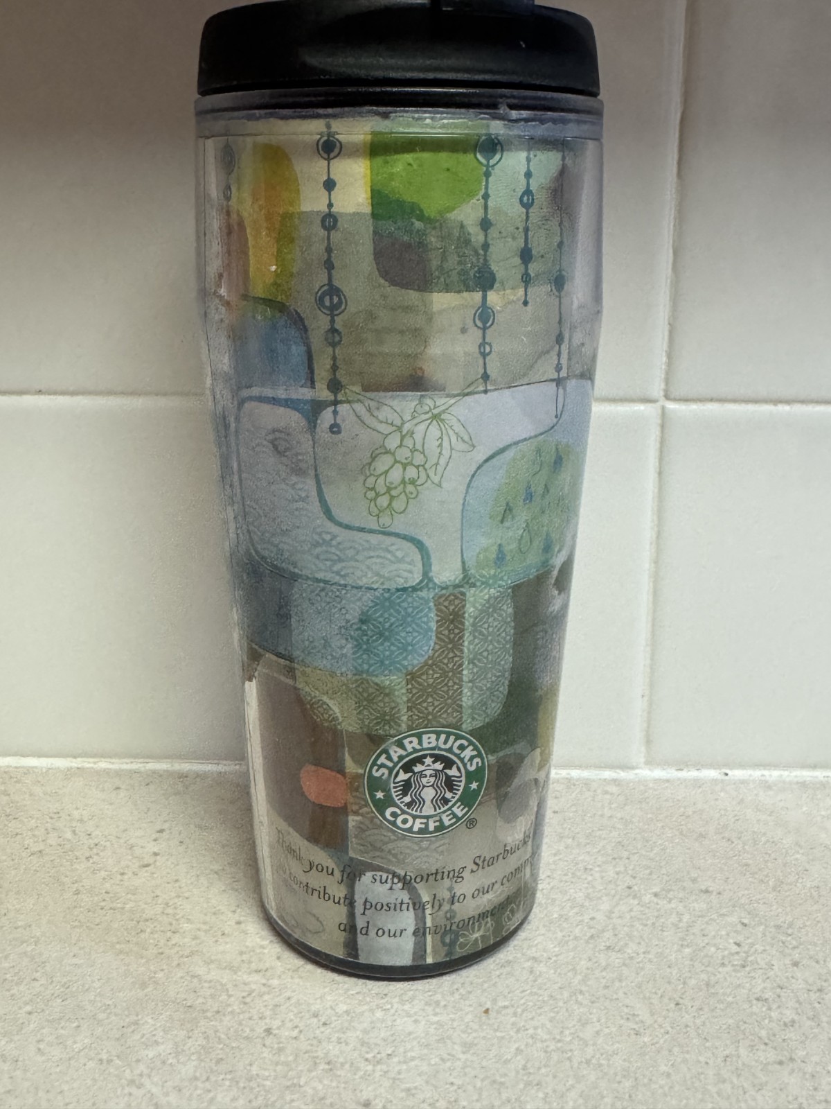 Vintage 2002 Starbucks Barista Travel Tumbler Mug 16oz Abstract Coffee Art Y2K