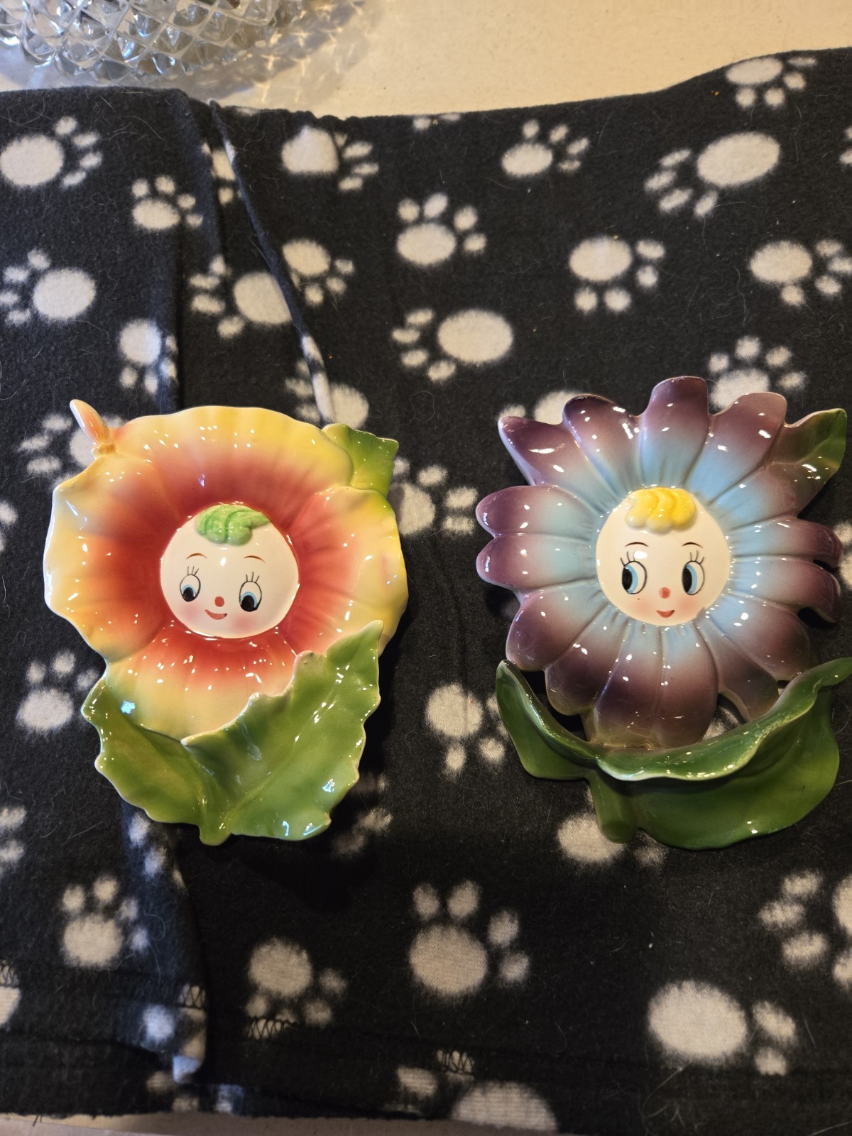 Two Vintage Ceramic Anthropomorphic Flower Head Planters