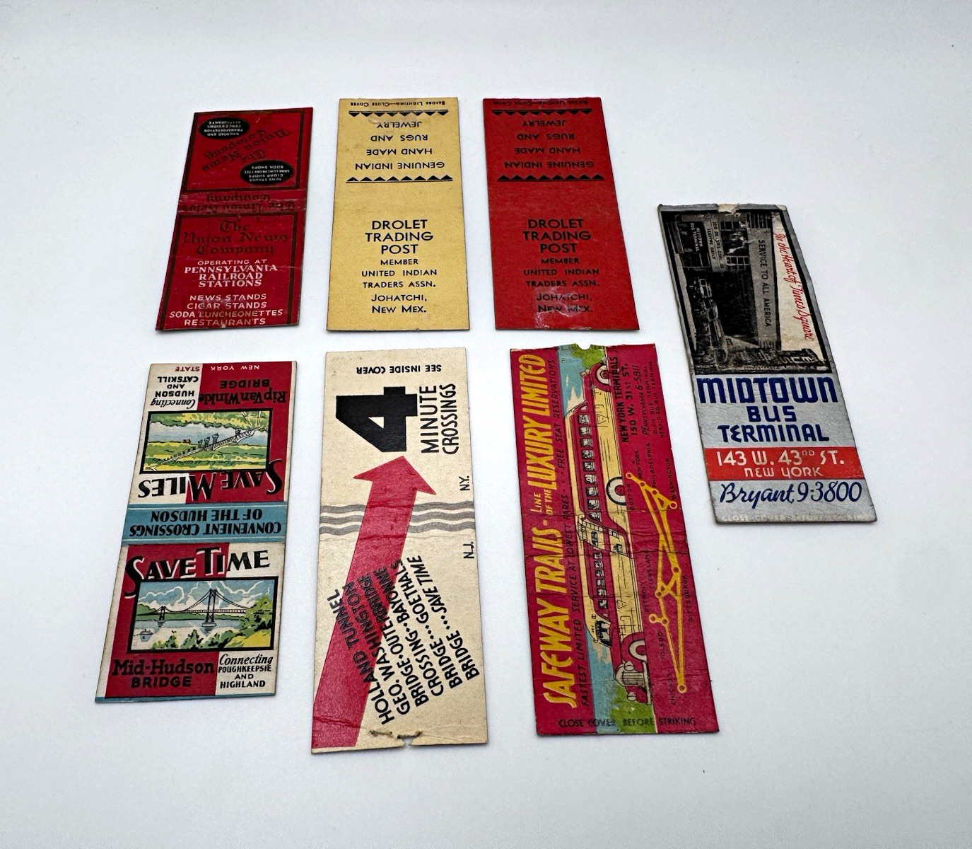 5 Vintage New York Matchcovers Safeway Trails Bus Hudson Bridges Union News