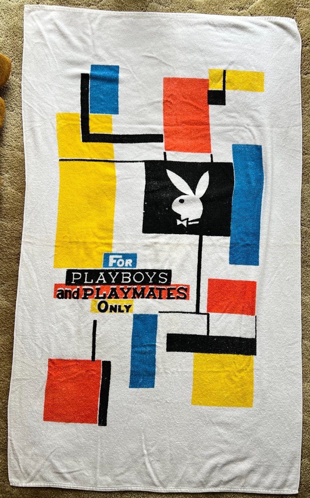 Vintage 1970s Playboy Beach Towel Mondrian Pop Art “Playboys & Playmates Only