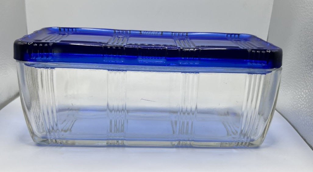 Hazel Atlas Glass Refrigerator Food Storage Box, Criss Cross, Vintage, 8.5\