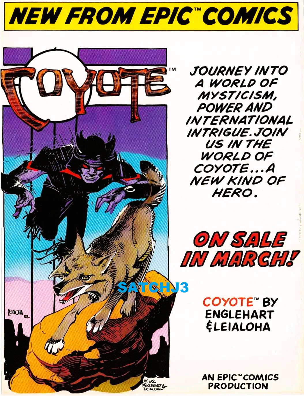 1980's COYOTE STEVE LEIALOHA ART ORIGINAL PROMO POSTER PRINT MARVEL COMICS RARE