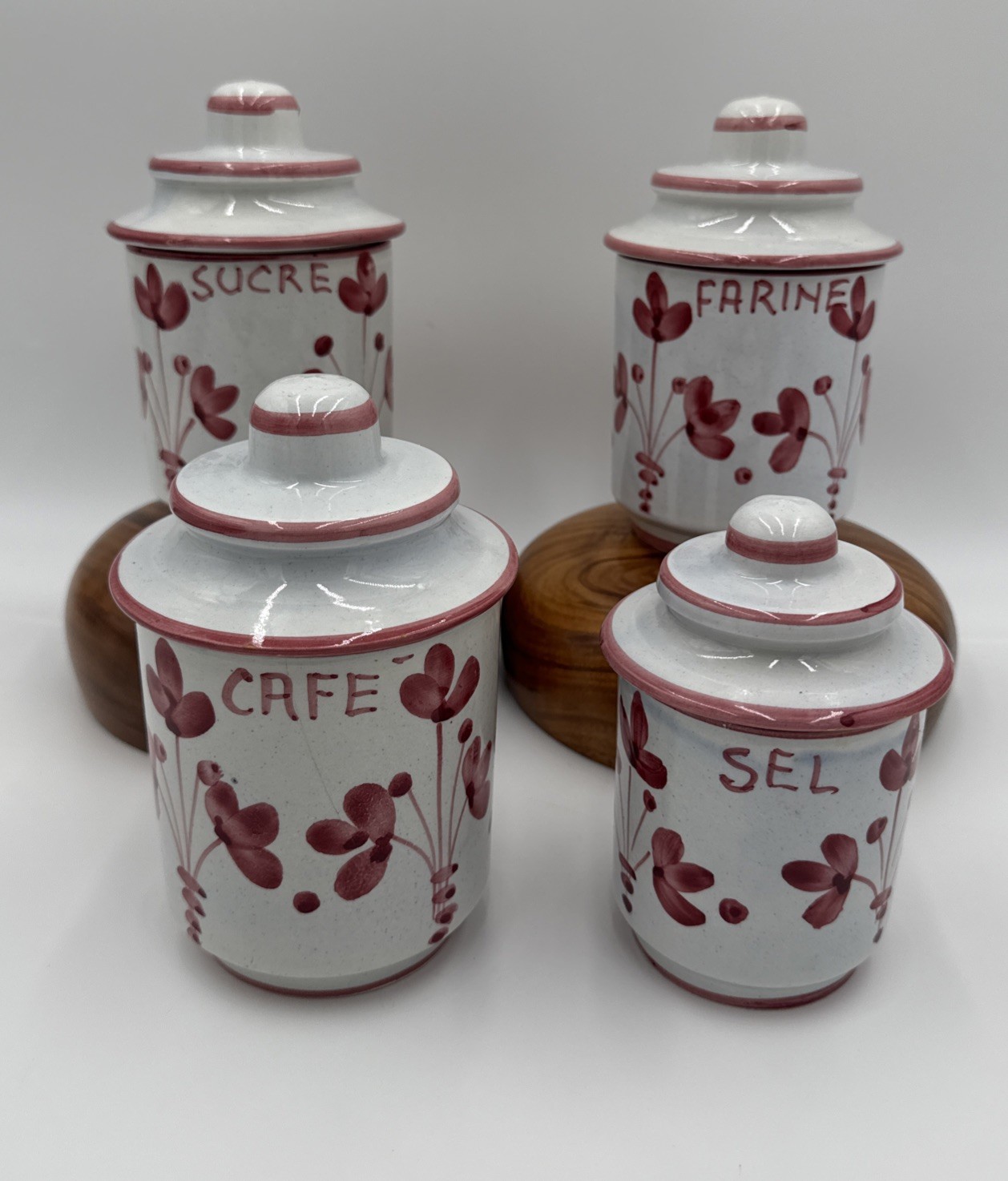 Rare Sarreguemines France Floral Canisters Vintage French Sucre Farine Café Sel