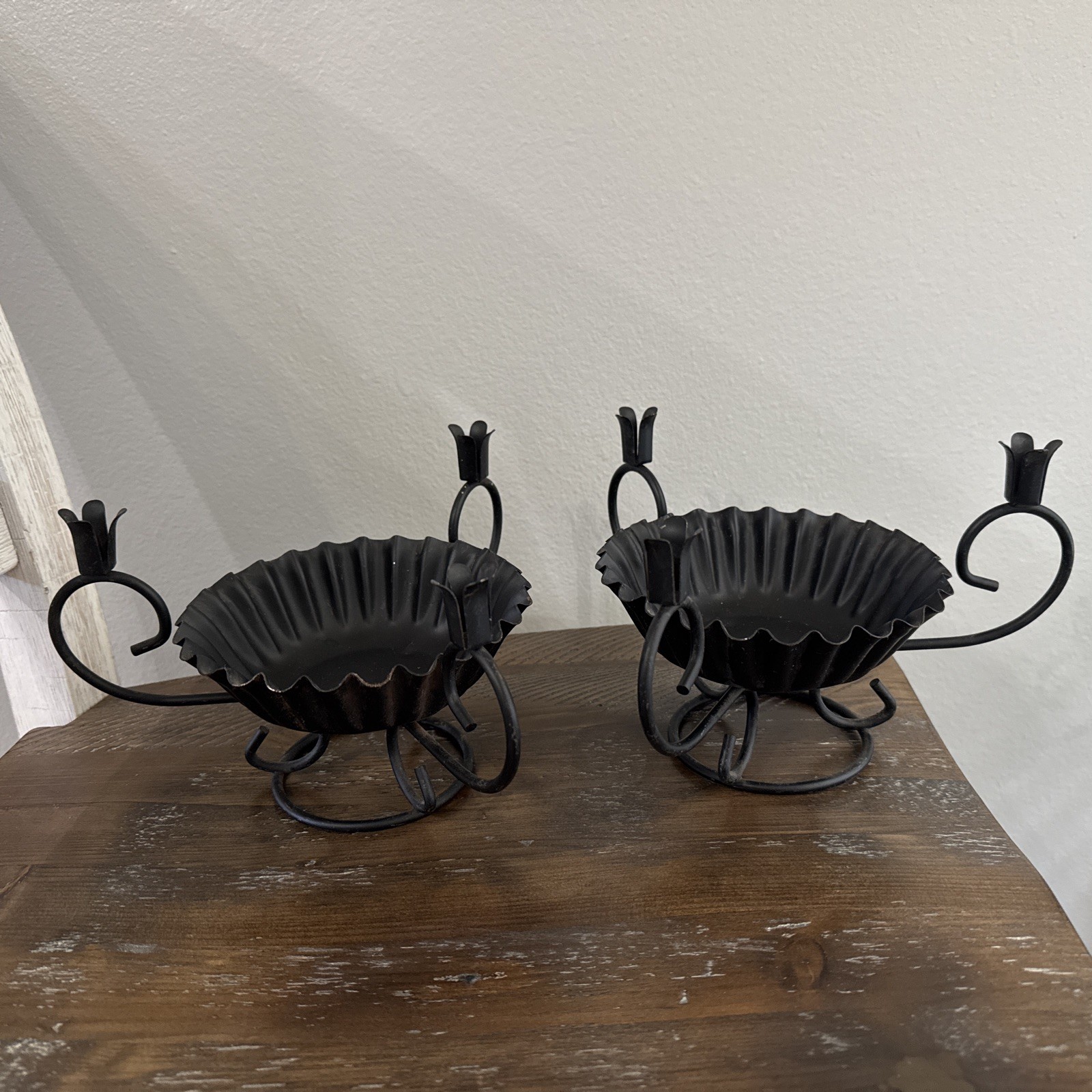 Vintage Pair Of Black  Candle Holders