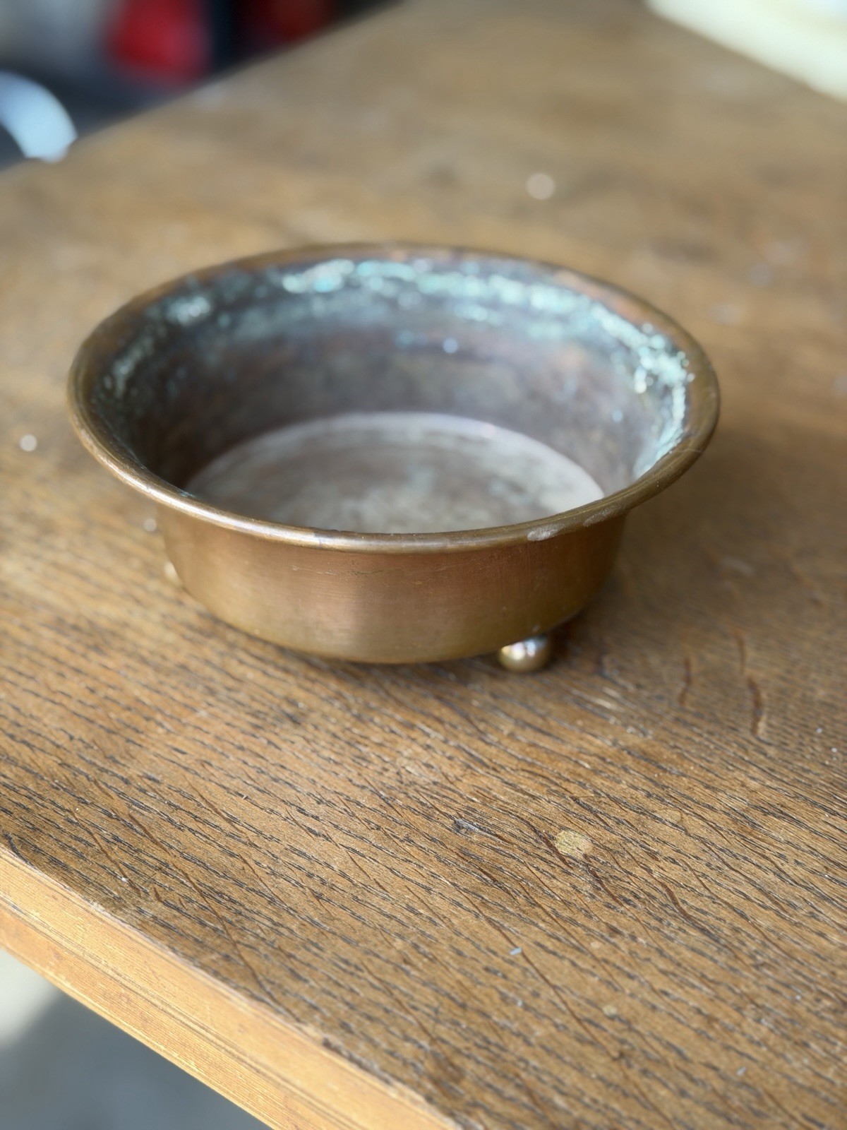 Vintage Bechard Mfg Co Copper Footed Bowl Dish #310 Patina 3 Ball Feet