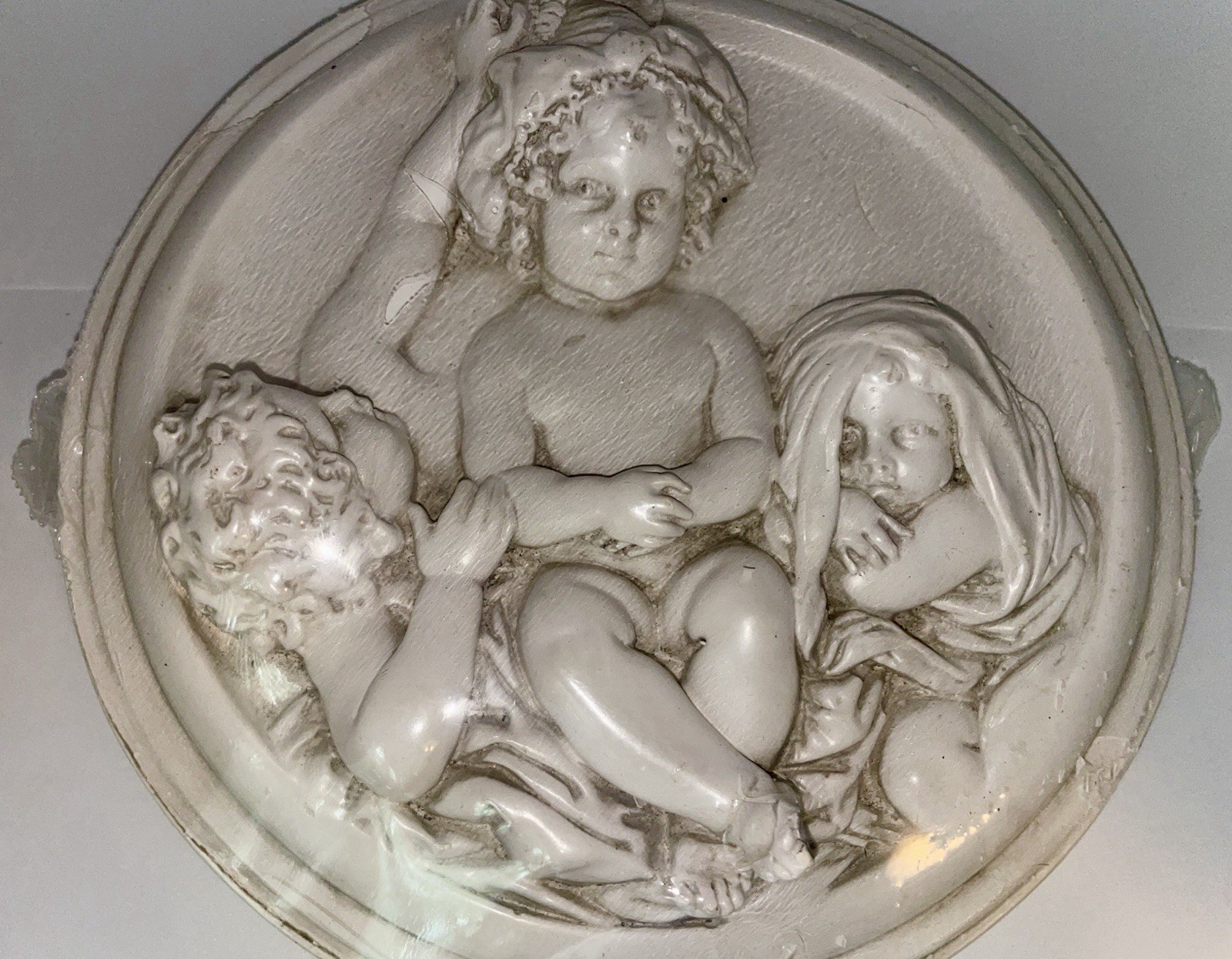 Vintage Angel Cherub Wall Plaque - Hand Painted Italy Plaster Sealed Never Open