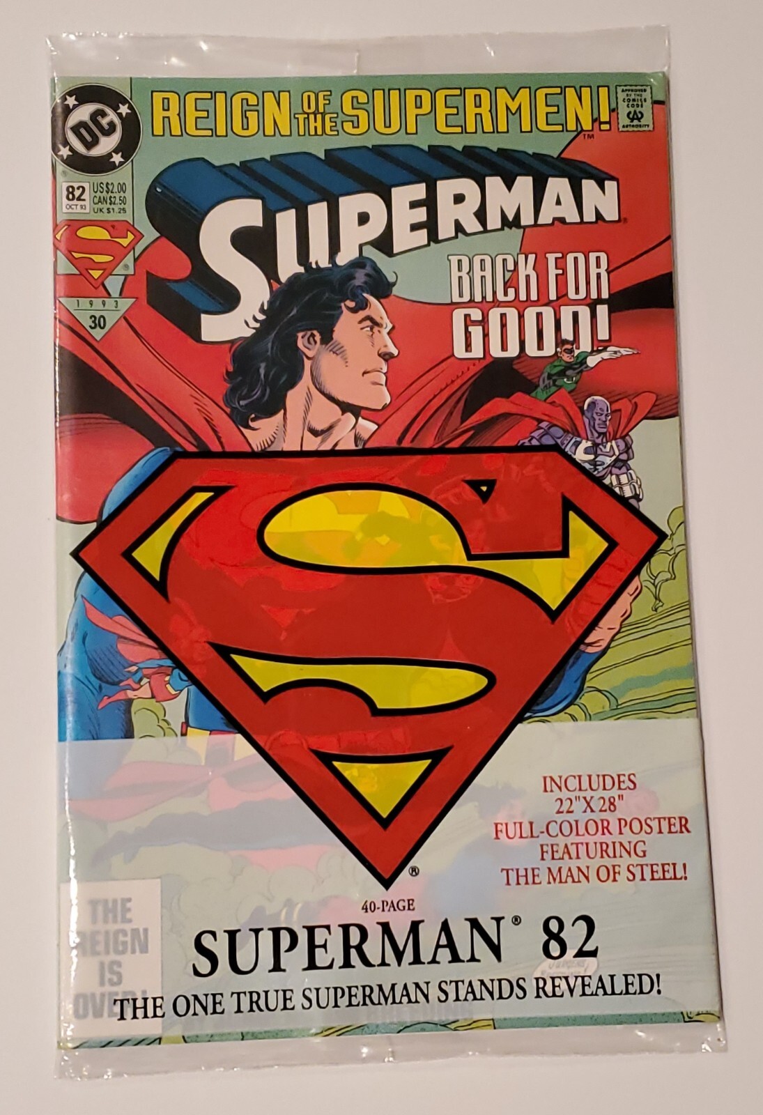 DC Superman Reign of The Supermen Back for Good #82 (1993) Orig Sealed W Poster