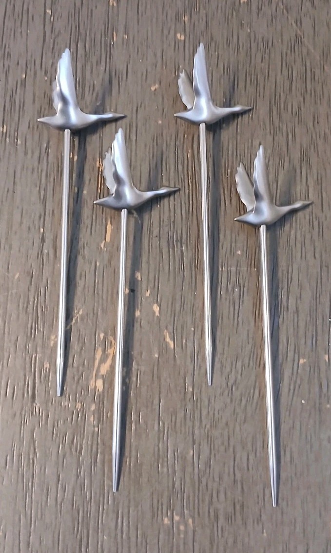 Set Of 4 Grey Goose Stainless Steel Olive Picks