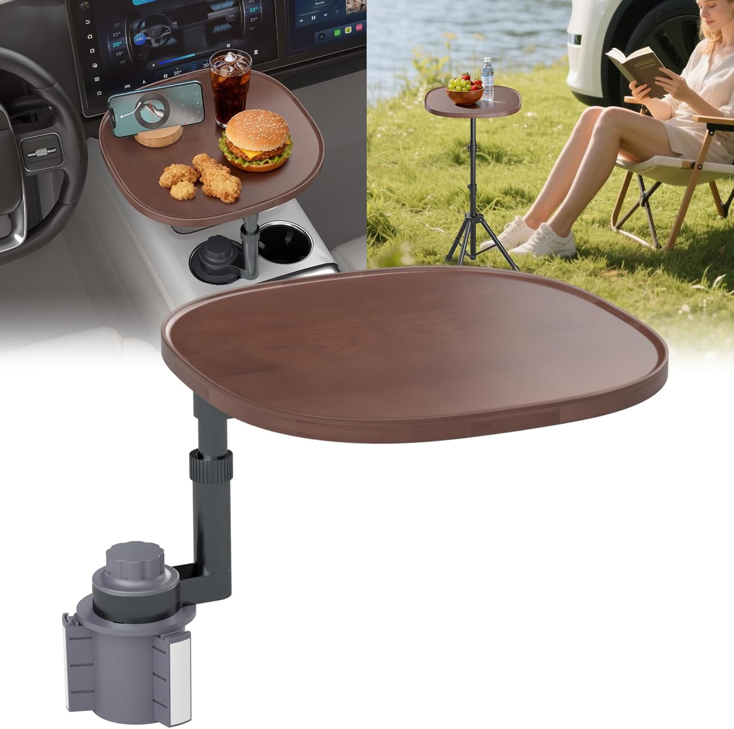 Car Tray Table & Car Laptop Desk - Height Adjustable 360° Swivel Tripod, Solid W