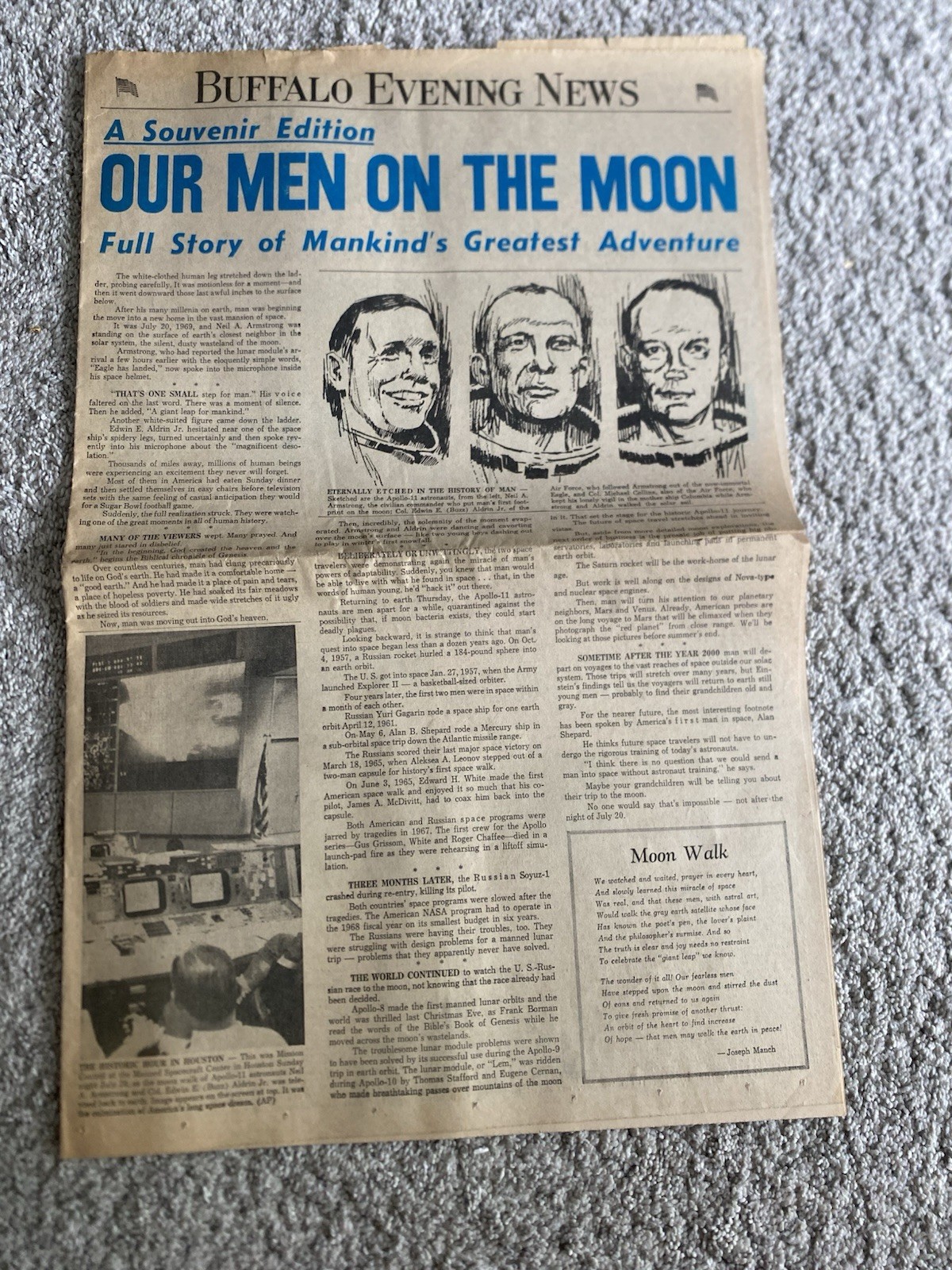Vintage June 21, 1969 Buffalo Evening Newspaper: Our Men On the Moon