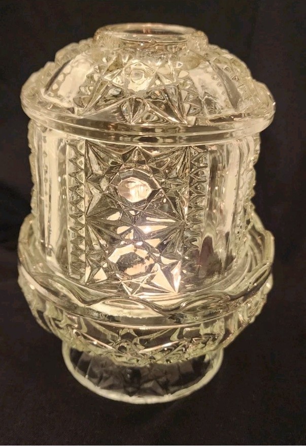 Vintage Indiana Glass Fairy Lamp Stars and Bars Pattern Clear Glass 6.5” EUC