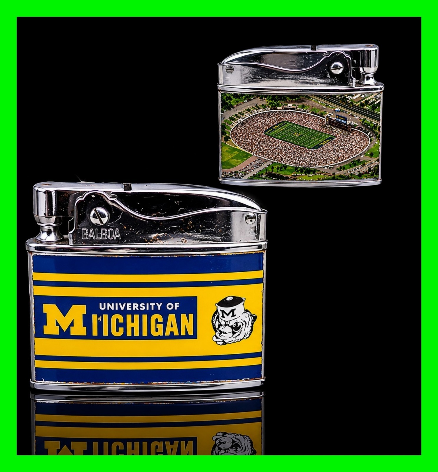 Vintage Rare University of Michigan Wolverines Stadium Flat Ad Petrol Lighter